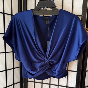 House of Harlow 1960 Navy Satin Twist-Front Crop Top